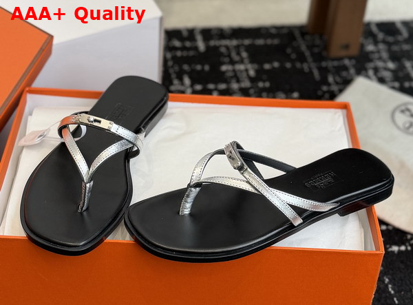 Hermes Miss Sandal in Gris Argente Calfskin Replica