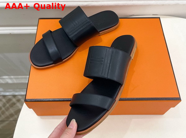 Hermes Mona Sandal in Noir Calfskin Replica