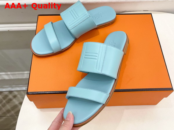 Hermes Mona Sandal in Sky Blue Calfskin Replica