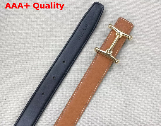 Hermes Mors H Belt Buckle Reversible Leather Strap 24mm Swift and Epsom Calfskin Black and Tan Replica