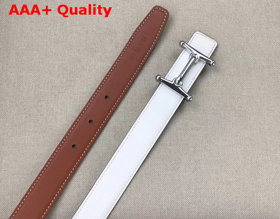 Hermes Mors H Belt Buckle Reversible Leather Strap 24mm Swift and Epsom Calfskin Tan and White Replica