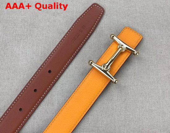 Hermes Mors H Belt Buckle Reversible Leather Strap 24mm Swift and Epsom Calfskin Tan and Yellow Replica
