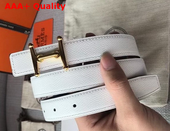 Hermes Mors H Belt Buckle and Reversible Leather Strap 24mm in Swift and Epsom Calfskin Black and White Replica