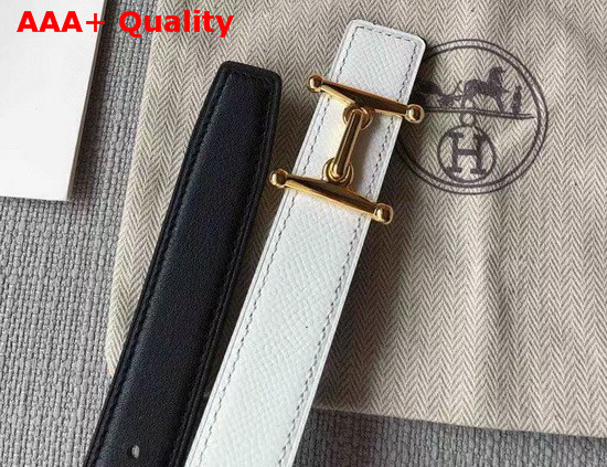 Hermes Mors H Belt Buckle and Reversible Leather Strap 24mm in Swift and Epsom Calfskin Black and White Replica