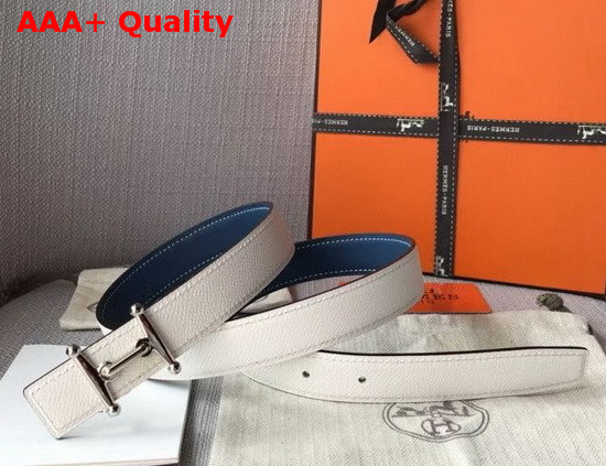 Hermes Mors H Belt Buckle and Reversible Leather Strap 24mm in Swift and Epsom Calfskin Blue and White Replica
