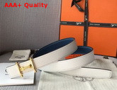 Hermes Mors H Belt Buckle and Reversible Leather Strap 24mm in Swift and Epsom Calfskin Blue and White Replica
