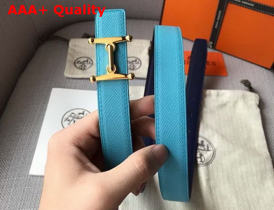 Hermes Mors H Belt Buckle and Reversible Leather Strap 24mm in Swift and Epsom Calfskin Navy Blue and Light Blue Replica