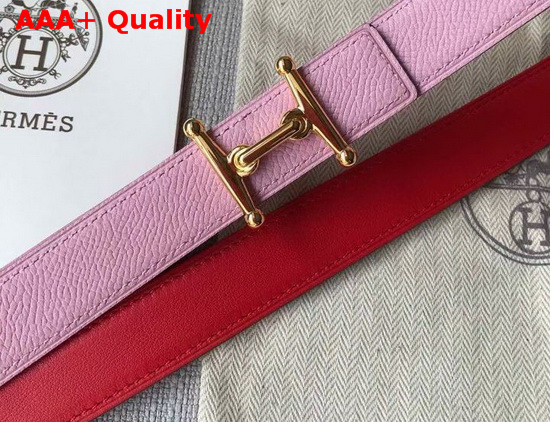 Hermes Mors H Belt Buckle and Reversible Leather Strap 24mm in Swift and Epsom Calfskin Red and Pink Replica
