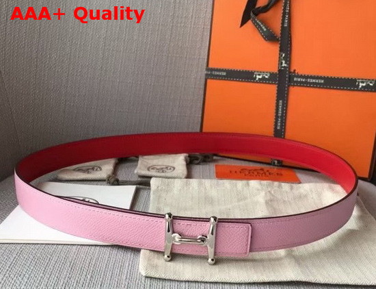 Hermes Mors H Belt Buckle and Reversible Leather Strap 24mm in Swift and Epsom Calfskin Red and Pink Replica