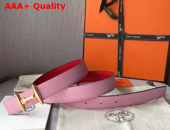 Hermes Mors H Belt Buckle and Reversible Leather Strap 24mm in Swift and Epsom Calfskin Red and Pink Replica