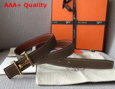 Hermes Mors H Belt Buckle and Reversible Leather Strap 24mm in Swift and Epsom Calfskin Tan and Grey Replica