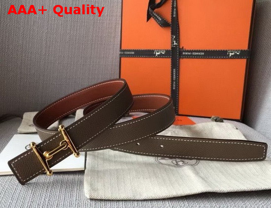 Hermes Mors H Belt Buckle and Reversible Leather Strap 24mm in Swift and Epsom Calfskin Tan and Grey Replica