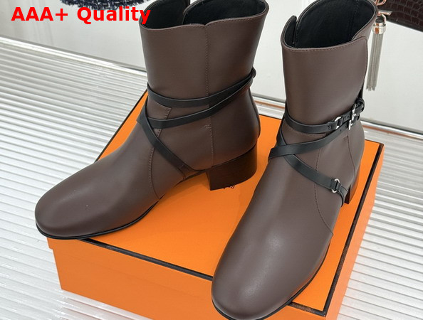 Hermes Nancy 35 Ankle Boot in Chocolate Box Calfskin Replica