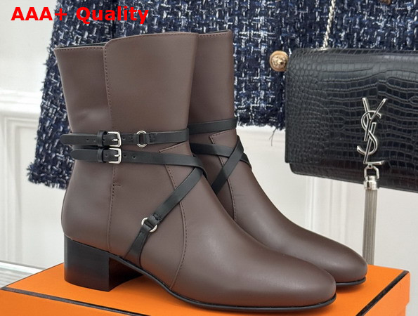 Hermes Nancy 35 Ankle Boot in Chocolate Box Calfskin Replica