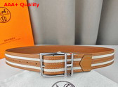 Hermes Nathan 40 Reversible Leather Belt Gold Ecru Beige Epsom Calfskin and Canvas Replica