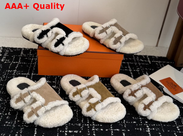 Hermes Naxos Sandal in Suede Goatskin and Shearling Replica