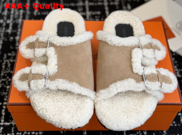 Hermes Naxos Sandal in Suede Goatskin and Shearling Replica