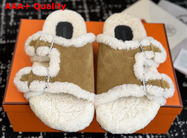 Hermes Naxos Sandal in Suede Goatskin and Shearling Replica