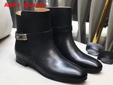 Hermes Neo Ankle Boot in Black Calfskin with Iconic Buckle and Wrap Around Ankle Strap Replica