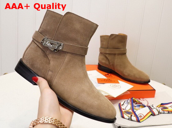 Hermes Neo Ankle Boot in Tan Suede Calfskin Replica