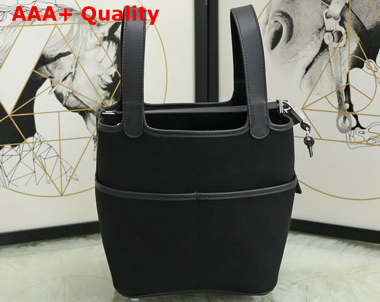 Hermes New Picotin Bag in Black Canvas and Calfskin Replica