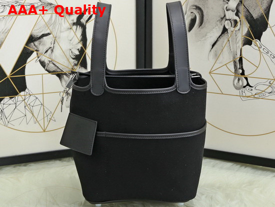 Hermes New Picotin Bag in Black Canvas and Calfskin Replica