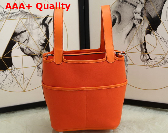 Hermes New Picotin Bag in Orange Canvas and Calfskin Replica