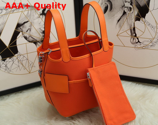 Hermes New Picotin Bag in Orange Canvas and Calfskin Replica