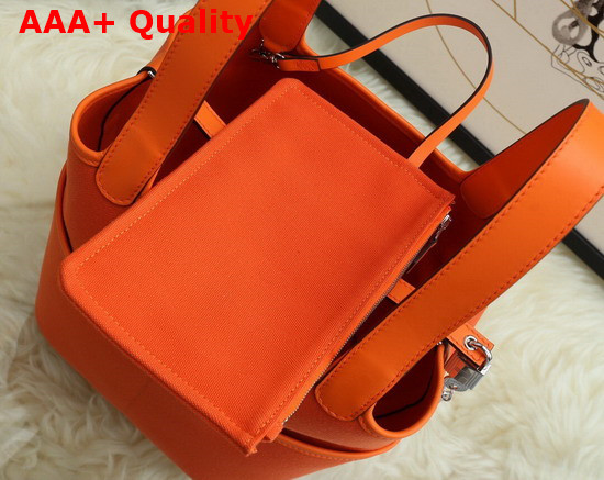 Hermes New Picotin Bag in Orange Canvas and Calfskin Replica