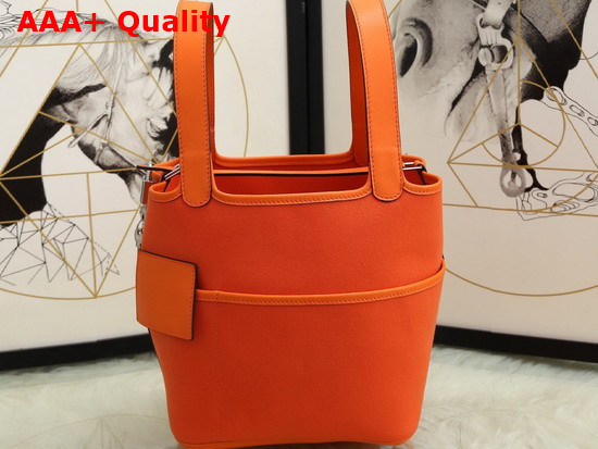 Hermes New Picotin Bag in Orange Canvas and Calfskin Replica