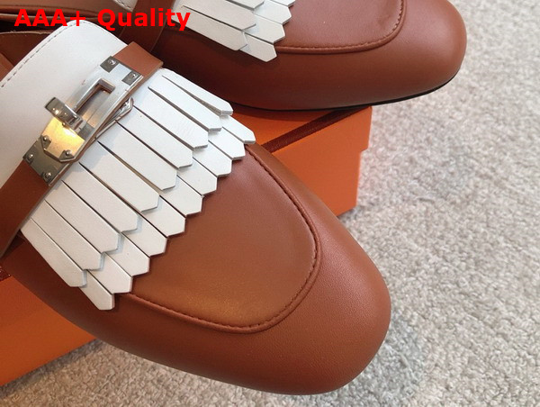 Hermes OZ Mule Gold and Blanc Fringed Calfskin Replica