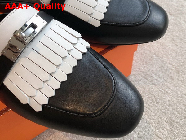 Hermes OZ Mule Noir and Blanc Fringed Calfskin Replica