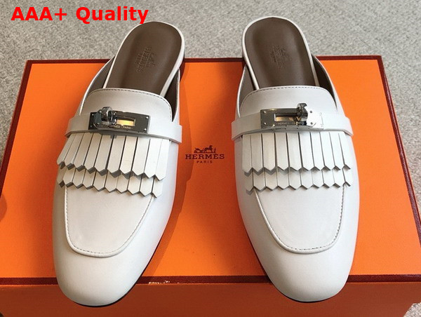 Hermes OZ Mule in Blanc Fringed Calfskin Replica