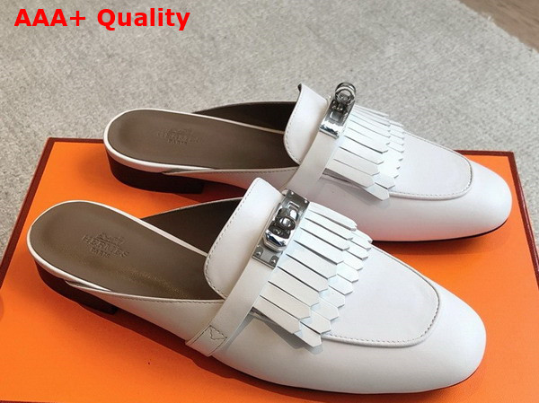 Hermes OZ Mule in Blanc Fringed Calfskin Replica