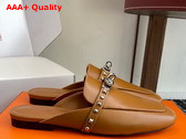 Hermes OZ Mule in Naturel Goatskin with Iconic Palladium Plated Kelly Buckle and Medor Studs Replica