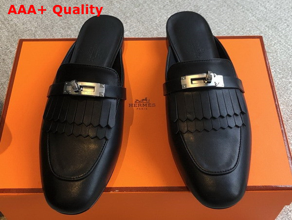 Hermes OZ Mule in Noir Fringed Calfskin Replica