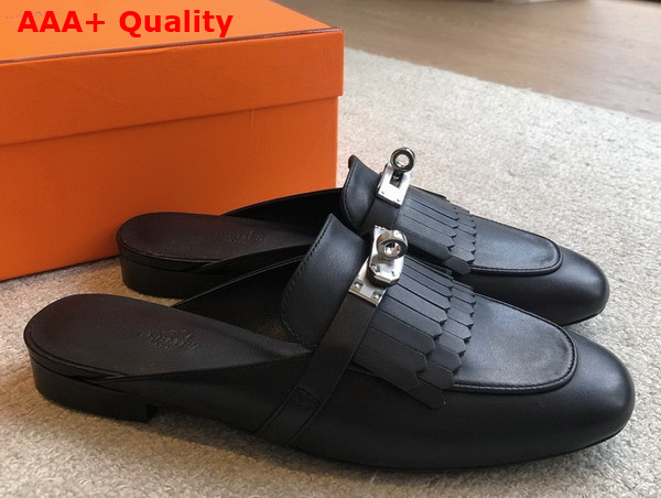 Hermes OZ Mule in Noir Fringed Calfskin Replica