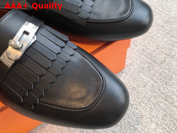Hermes OZ Mule in Noir Fringed Calfskin Replica