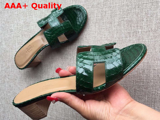 Hermes Oasis Sandal in Green Snakeskin Replica