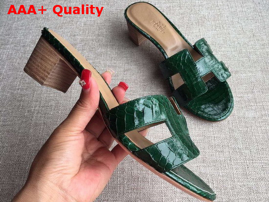 Hermes Oasis Sandal in Green Snakeskin Replica