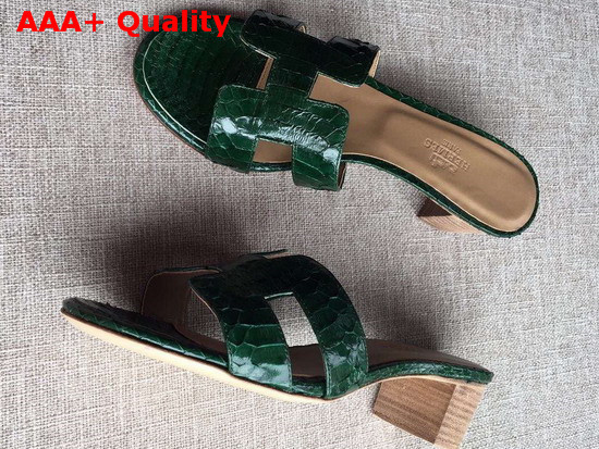 Hermes Oasis Sandal in Green Snakeskin Replica