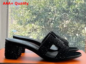 Hermes Oasis Sandal in Noir Suede Goatskin with Iconic H Cut Out and Rhinestone Details Replica