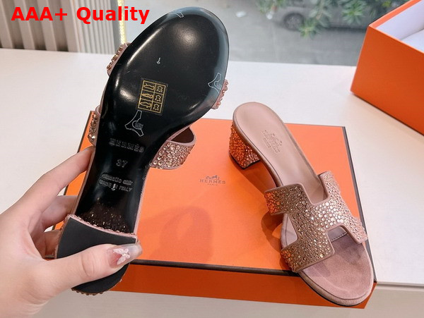 Hermes Oasis Sandal in Nude Suede Goatskin with Iconic H Cut Out and Rhinestone Details Replica