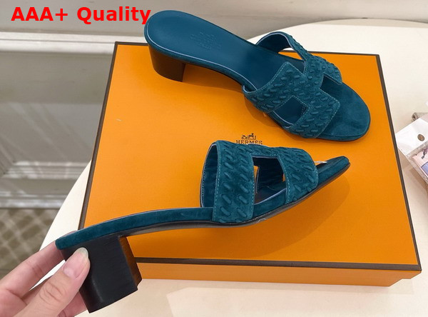 Hermes Oasis Sandal in Peacock Blue Braided Suede Goatskin Replica