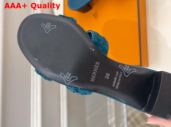 Hermes Oasis Sandal in Peacock Blue Braided Suede Goatskin Replica