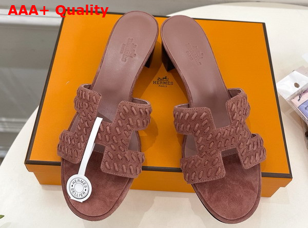 Hermes Oasis Sandal in Rose Antique Braided Suede Goatskin Replica