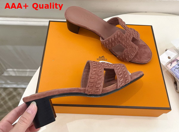 Hermes Oasis Sandal in Rose Antique Braided Suede Goatskin Replica