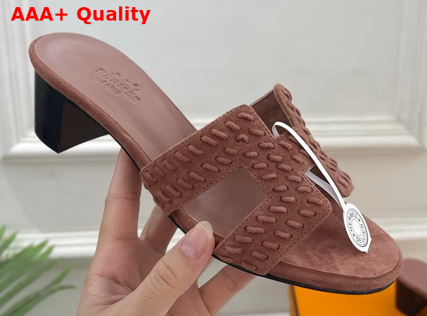 Hermes Oasis Sandal in Rose Antique Braided Suede Goatskin Replica