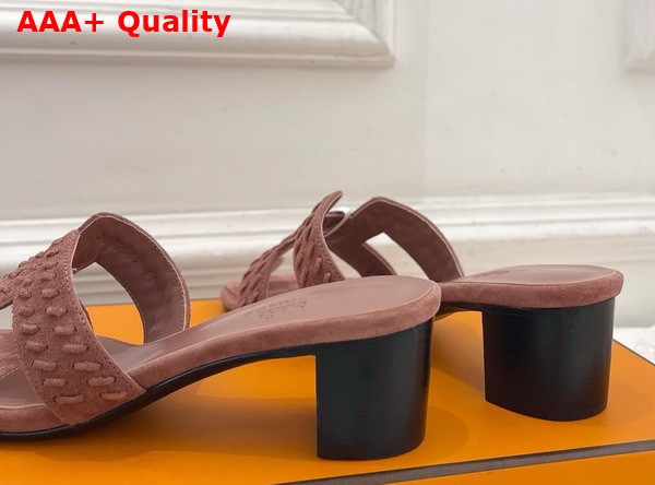 Hermes Oasis Sandal in Rose Antique Braided Suede Goatskin Replica