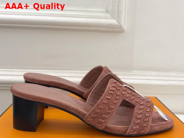 Hermes Oasis Sandal in Rose Antique Braided Suede Goatskin Replica